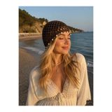 DY MODA Beyaz İncili Koyu Kahve File Örgü Saç Bandanası Aksesuar