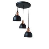 Dylight Retro Metal Siyah 3 Lü Bakır Duylu Dekoratif Rustik Sarkıt Avize Çap:30 Cm