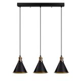 Dylight Retro Siyah 3 Lü Masa Üstü Sıralı Dekoratif Rustik Sarkıt Avize Çap 60 cm siyah içi Gold dy3023