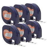 DYMO LetraTag Etiket Makineleri için Otantik Lt Kağıt Etiketleme Bandı, 1/2" (12 mm), Beyaz Bant Üzerine Siyah Baskı, 6'lı Paket