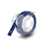 Dymo Yapışkanlı Plastik Kabartma Şerit, 9 mm x 3 mt Rulo, MAVİ Üzeri Beyaz Baskı
