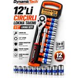 Dynamic Tech 12'li 1/2 Çırçırlı Lokma Takımı 8-24 mm Krom Vanadyum Çelik Profesyonel Set