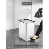 Dynamic Tech 15 Litre Slim Pedallı Banyo Mutfak Çöp Kovası - 15 lt - Beyaz