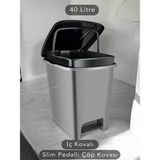 Dynamic Tech Iç Kovalı Slim Pedallı Banyo Mutfak Çöp Kovası - 40 Litre - Antrasit - Gri