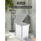 Dynamic Tech Slim Pedallı Banyo Mutfak Çöp Kovası - 10 Litre - 10 lt - Beyaz