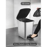 Dynamic Tech Slim Pedallı Banyo Mutfak Çöp Kovası - 10 Litre - 10 lt - Gri