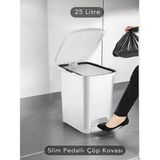 Dynamic Tech Slim Pedallı Banyo Mutfak Çöp Kovası(Iç Kovasız) - 25 Litre - 25 lt - Beyaz