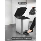 Dynamic Tech Slim Pedallı Banyo Mutfak Çöp Kovası(Iç Kovasız) - 25 Litre - 25 lt - Gri