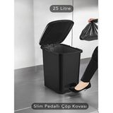 Dynamic Tech Slim Pedallı Banyo Mutfak Çöp Kovası(Iç Kovasız) - 25 Litre - 25 lt - Siyah