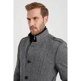 Dynamo Erkek Gri Yün Karışımlı Dik Yaka Kaşe Kaban %40 Viskoz %40 Polyester %20 Yün Slim Fit