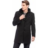 Dynamo Erkek Kapüşonlu Füme Kaşe Kaban Yün Karışımlı Düğmeli ve Fermuarlı Casual Stil - Gri - 3XL