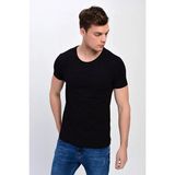 Dynamo Erkek Siyah Büyük Beden Bisiklet Yaka Likralı Basic T-Shirt T-340 - 4XL