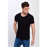 DYNAMO Erkek Siyah Büyük Beden Bisiklet Yaka Likralı Basic T-shirt T338