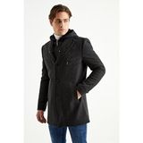 Dynamo Erkek Siyah Kapüşonlu Kaban, Yün Karışımlı Polyester Malzeme, Casual Stil, M Beden