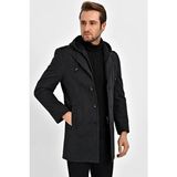 Dynamo Erkek Siyah Viskon Karışımlı Desenli Kapüşonlu Kaban Regular Kalıp Casual Stil - XL