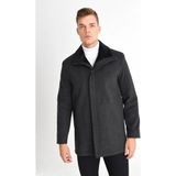 Dynamo Erkek Siyah Yün Karışımlı Kaşe Kaban %40 Viskon %40 Polyester Kürk Detaylı Rahat Kalıp - 5XL