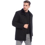 Dynamo Erkek Siyah Yün Karışımlı Kaşe Kaban %40 Viskon %40 Polyester Kürk Detaylı Rahat Kalıp