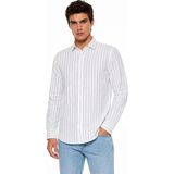 Dynamo Erkek Spor Silim Fit Çizgili Yazlık Gömlek BGL-ST05380 - Beyaz - 2XL