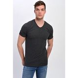 Dynamo Erkek V Yaka Antrasit Büyük Beden Kısa Kol Pamuklu Basic T-Shirt Günlük Stil - Gri - XL