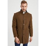 Dynamo Hardal Yün Karışımlı Dik Yaka Kaban Kalın Dokuma Kadın Casual Stil - Kahverengi - XL