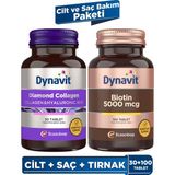 Dynavit Collagen&Hyaluronic Acid Complex 30 Tablet - Saç&Cilt&Tırnak + Biotin 5000 mcg 1000 Tablet – Işıltı Paketi - --