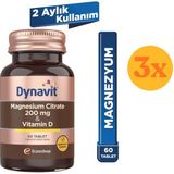 Dynavit Magnesium Citrate 200 Mg & Vitamin D 180 Tablet - 3 Adet Şişe İçeriği Yetişkinler İçin