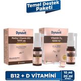 Dynavit Methylcobalamin Vit B12 1000MCG 10ML Dilaltı Sprey & Vit D3 1000 Iu 20 ml Sprey - Temel Destek Paket - Aromasız