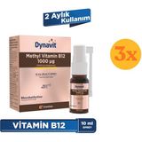 Dynavit Vitamin B12 1000MCG 10ML Dilaltı Sprey - Methylcobalamin - 3 Adet (30 Ml) - Dezenfektan Hediyeli (%72 Alkol)
