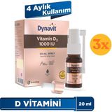Dynavit Vitamin D3 1000 Iu (25MCG) 20 ml Sprey - 3 Adet (60 Ml) - Dezenfektan Hediyeli (%72 Alkol)