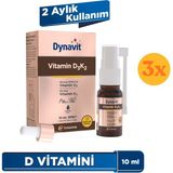 Dynavit Vitamin D3K2 10 ml Sprey - 1000IU D3 & 20MCG K2 - 3 Adet (30 Ml) - Dezenfektan Hediyeli (%72 Alkol)
