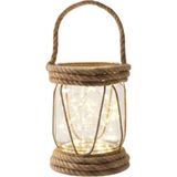 DYRIS Rustik Halatlı Cam Fener, Pilli LED Işıklı Dekoratif Kavanoz Lamba, Bahçe ve Balkon Aydınlatması, 20x10 cm