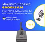 Dyson V8 SV10 SV25 Animal Plus Tip1 Dikey Süpürge 5000 mAh 21.6 V Batarya – Orjinal Uyumlu Uzun Ömürlü, Yüksek Performans Pil