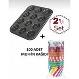 Dystopia 2'li Seti - 12 Gözlü Kek Kalıbı + 100 Adet Renkli Kağıdı - 26 x 26 x 7 cm