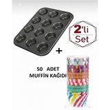 Dystopia 2'li Seti - 12 Gözlü Kek Kalıbı + 50 Adet Renkli Kağıdı - 26 x 26 x 7 cm