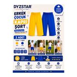 DYZSTAR Erkek Çocuk 2 li Kapri Şort Paketi Sarı mavi Pamuk Süprem Rahat Kalıp Yazlık Şort 9-12 Yaş