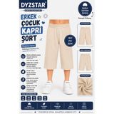 DYZSTAR Erkek Çocuk Açık Bej Pamuk Süprem Kapri Şort Lastikli Bel Rahat Kalıp Yazlık 9-10-11-12 Yaş