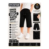DYZSTAR Erkek Çocuk Cepli Kapri Şort Siyah Compact Penye Rahat Kalıp Lastikli Bel Yazlık Kapri 11-12