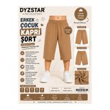 DYZSTAR Erkek Çocuk Karamel Pamuk Süprem Kapri Şort Lastikli Bel Rahat Kalıp Yazlık 9-10-11-12 Yaş