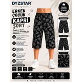 Dyzstar Erkek Çocuk Yaprak Desenli Kapri Şort Siyah Gri Yazlık Rahat Kalıp 10-11-12-13 Yaş - 11 Yaş - Renkli