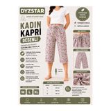 DYZSTAR Kadın Çiçek Desenli Kapri Bej Yumuşak Penye Rahat Kalıp Lastikli Bel Yazlık Ev Giyim Günlük Kullanım Kadın Kapri M-XL