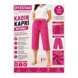 DYZSTAR Kadın Desenli Kapri Fuşya Pembe Yumuşak Penye Rahat Kalıp Lastikli Bel Yazlık Ev Giyim Kapri M-L-XL