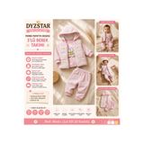 DYZSTAR Kız Bebek Pembe Papatya Desenli 3 lü Takım - Kapüşonlu Şişme Yelek, Sweatshirt ve Eşofman Altı Kombi
