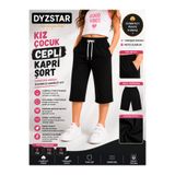 DYZSTAR Kız Çocuk Cepli Kapri Şort Siyah Compact Penye Rahat Kalıp Lastikli Bel Yazlık Kapri 11-12-1