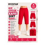 DYZSTAR Kız Çocuk Pamuk Süprem Kapri Şort Kırmızı Rahat Kalıp Yazlık 9-10-11-12 Yaş