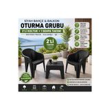 DZ siyah bahçe balkon oturma grubu 2 li koltuk+1 sehpa takımı rattan desenli plastik
