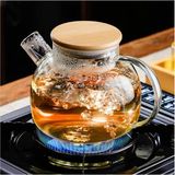 Dzc Kuzenler Avm Bambu Teapot Cam Demlik, Borosilikat, Süzgeçli Çaydanlık Tek - Ahşap
