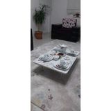Dzgn Home Ahşap Dikdörtgen Yer Sofrası-Hamur Açma Masası - Beyaz - Mermer - Siyah - 70 x 120 cm