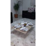 Dzgn Home Ahşap Dikdörtgen Yer Sofrası-Hamur Açma Masası - Mermer Desen - Kahve - Krem - 70 x 120 cm