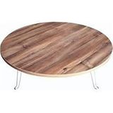 DZGN HOME Katlanabilir Metal Ayaklı Ahşap Yer Sofrası Tepsi Sini - 100 cm - Kahverengi