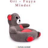 Dzgn Home Portatif Taşınabilir Pelüş Ayıcık Koltuk- Çocuk Koltuğu - Gri Fuşya